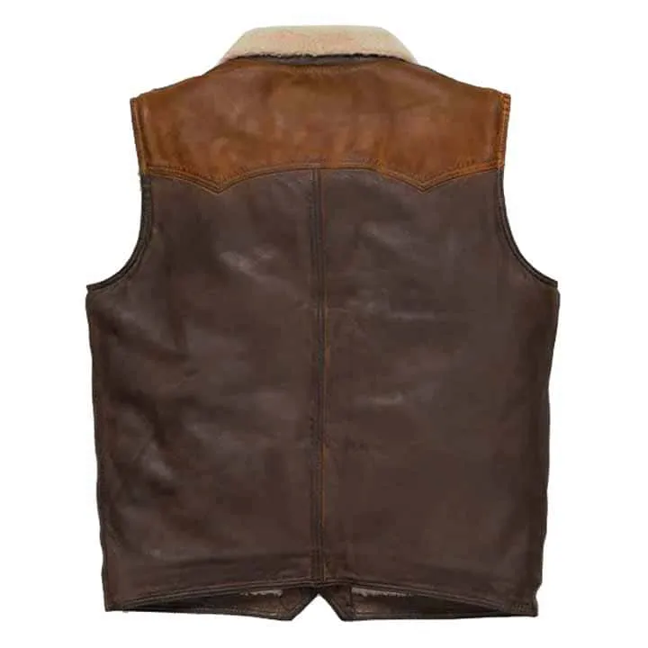 Men's Brown Shearling Fur Sheepskin Leather Vest