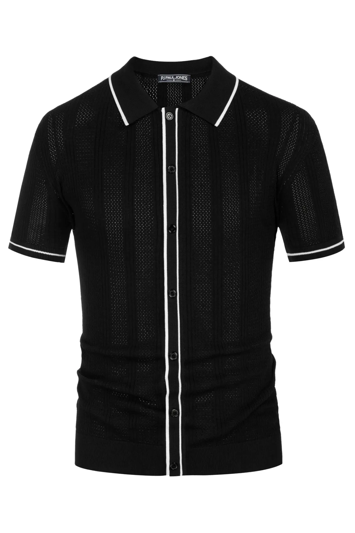 Men's Polo Shirt Vintage Short Sleeve Knit Cardigans  Shirts Casual Lightweight Hollow Out Shirt