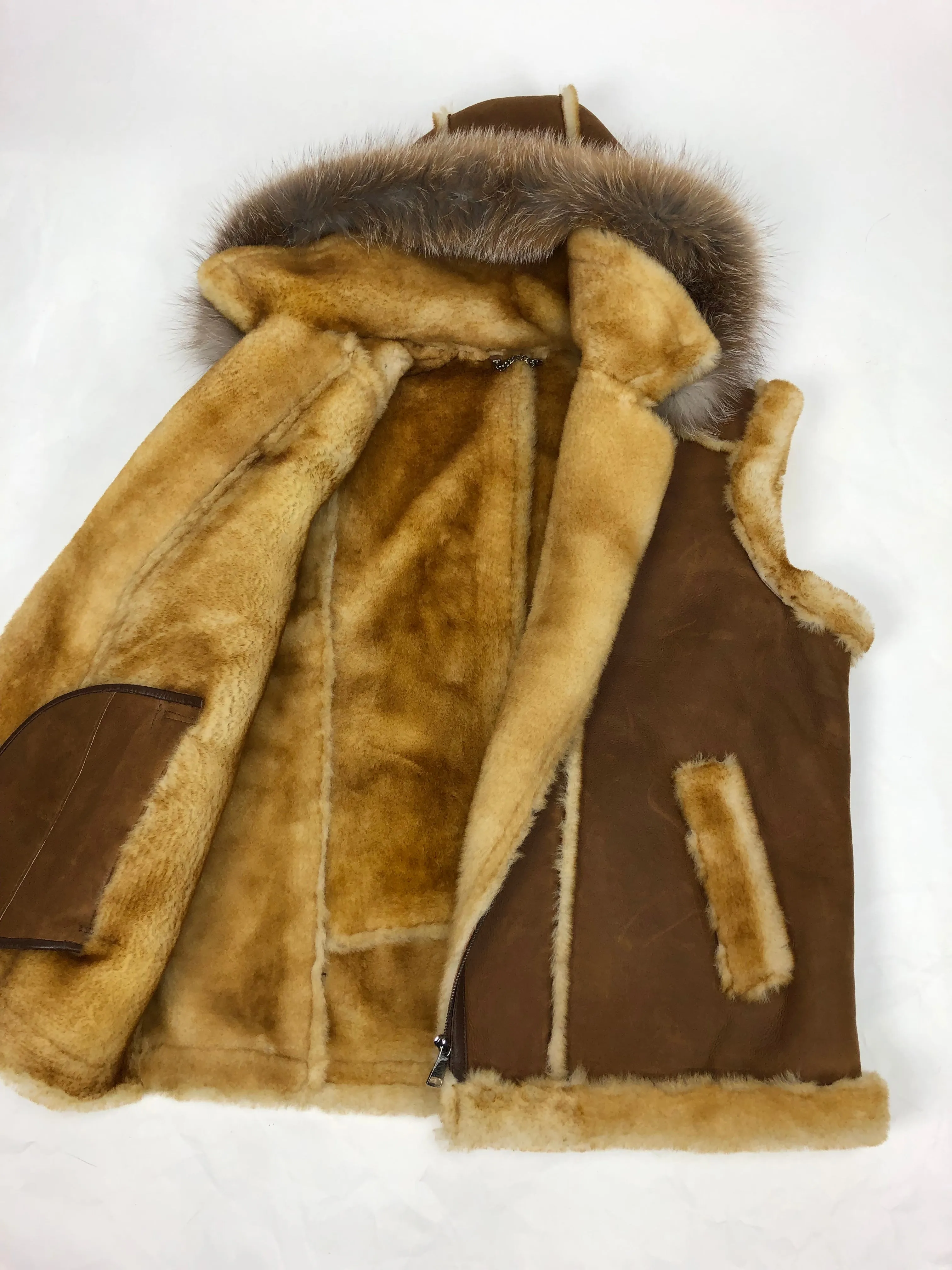 Mens Shearling Vest With Fox