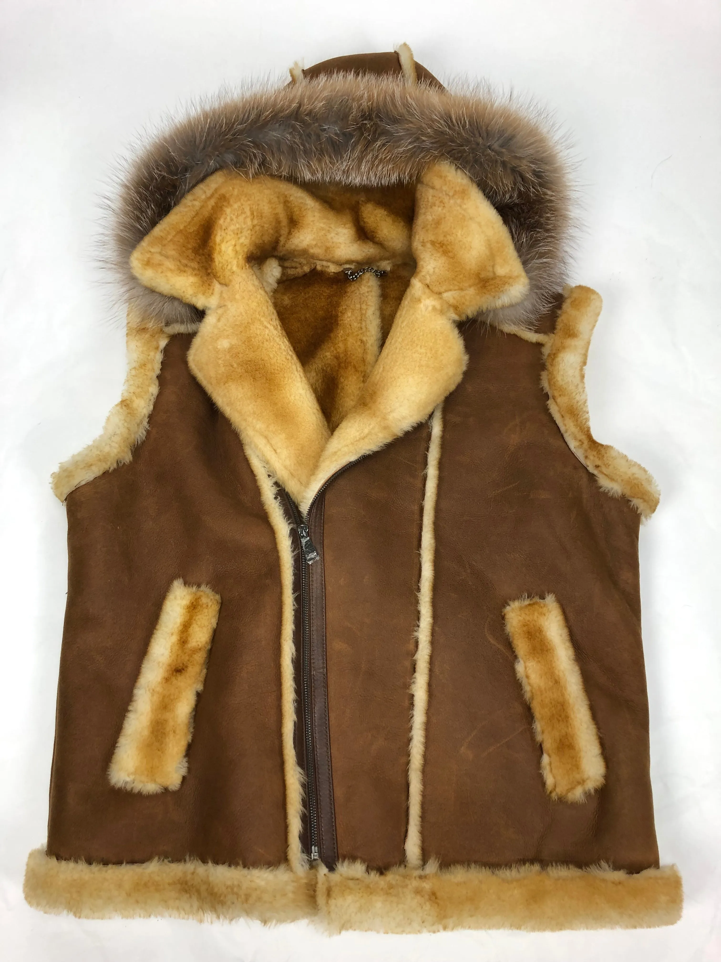 Mens Shearling Vest With Fox