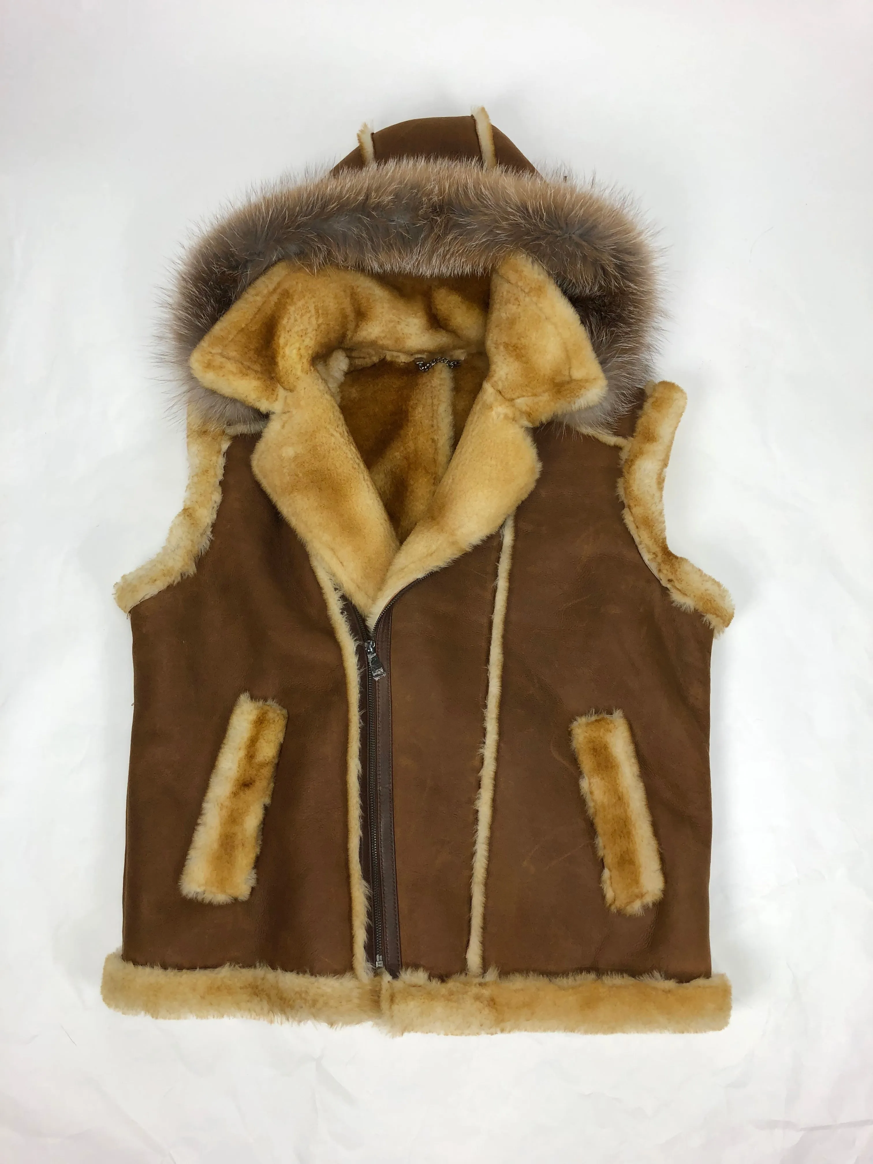 Mens Shearling Vest With Fox