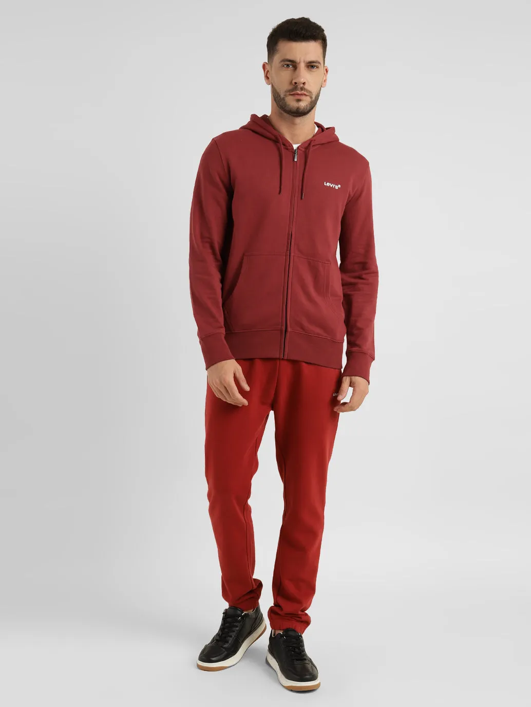 Men's Solid Hooded Sweatshirt Red