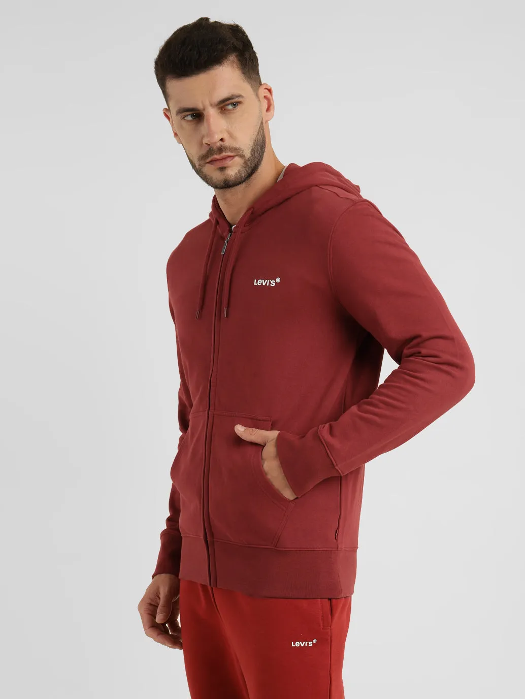 Men's Solid Hooded Sweatshirt Red