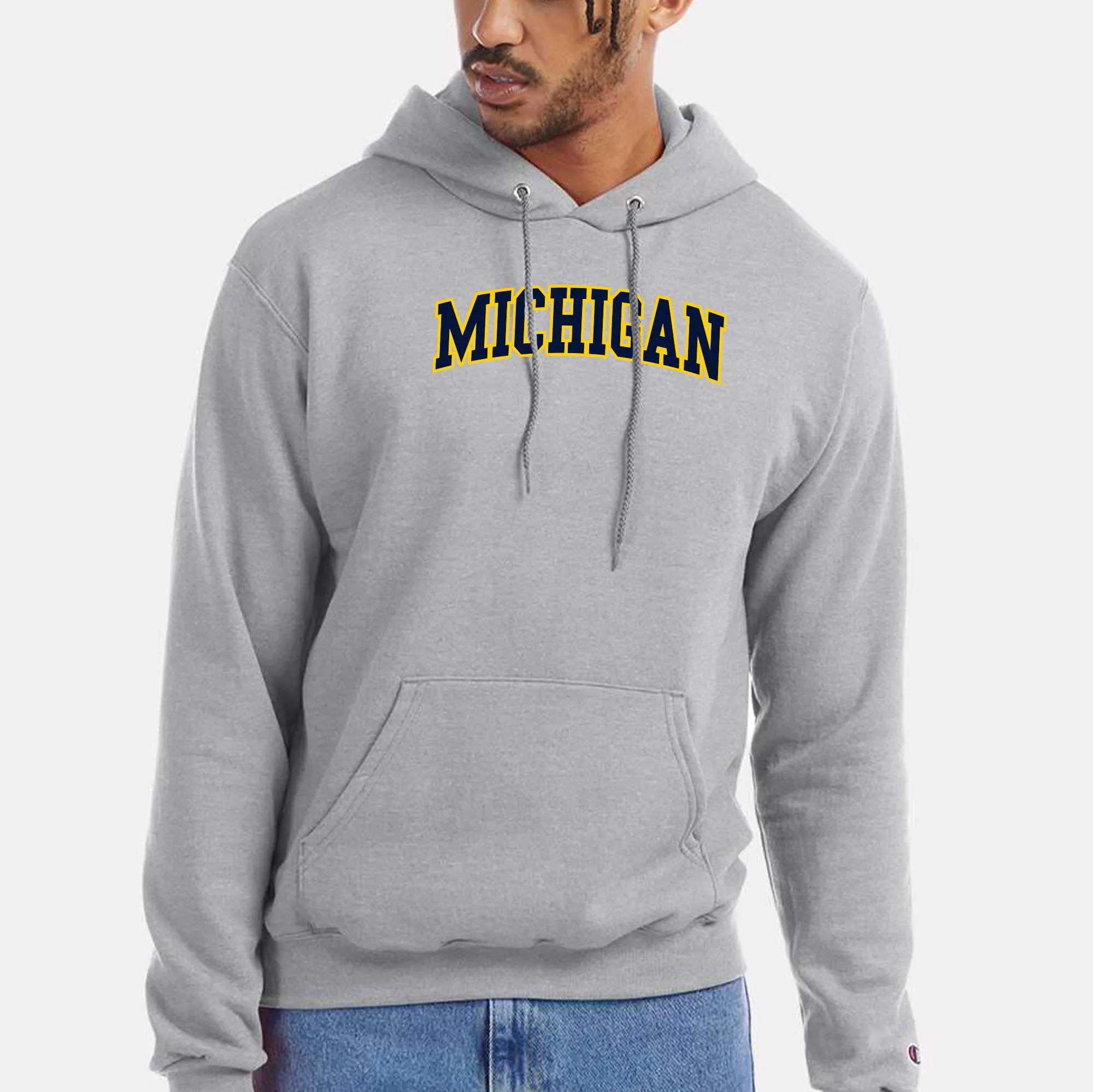 Michigan Wolverines Applique Powerblend Hoodie - Light Steel