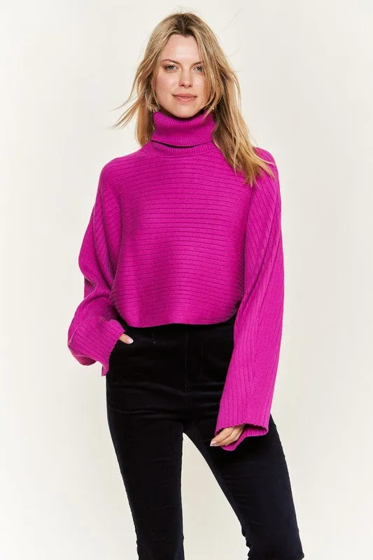 Mock neck wide sleeves top