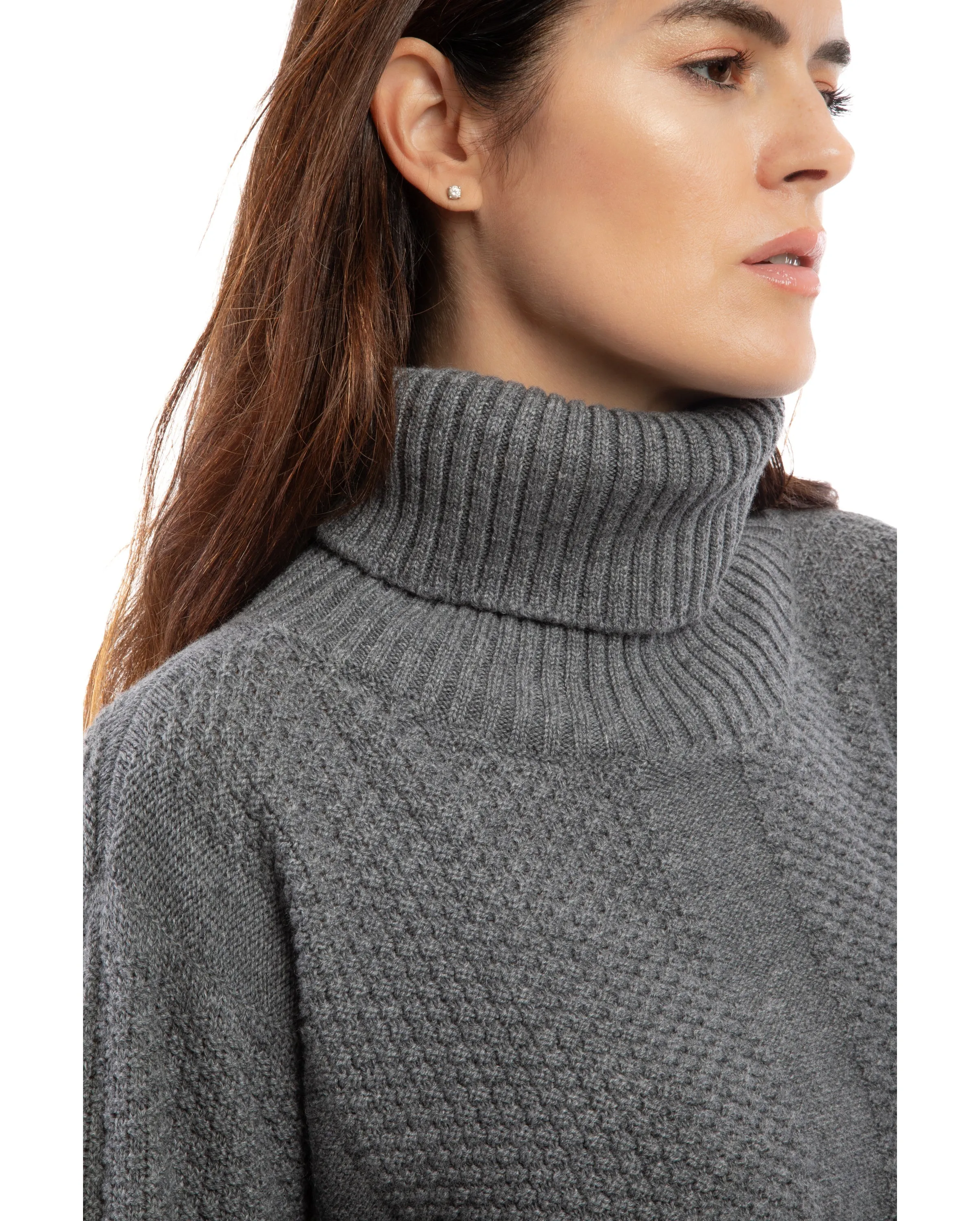 NEW FALL 24 - Women's Wool & Cashmere Maxi Turtleneck Dark Gray