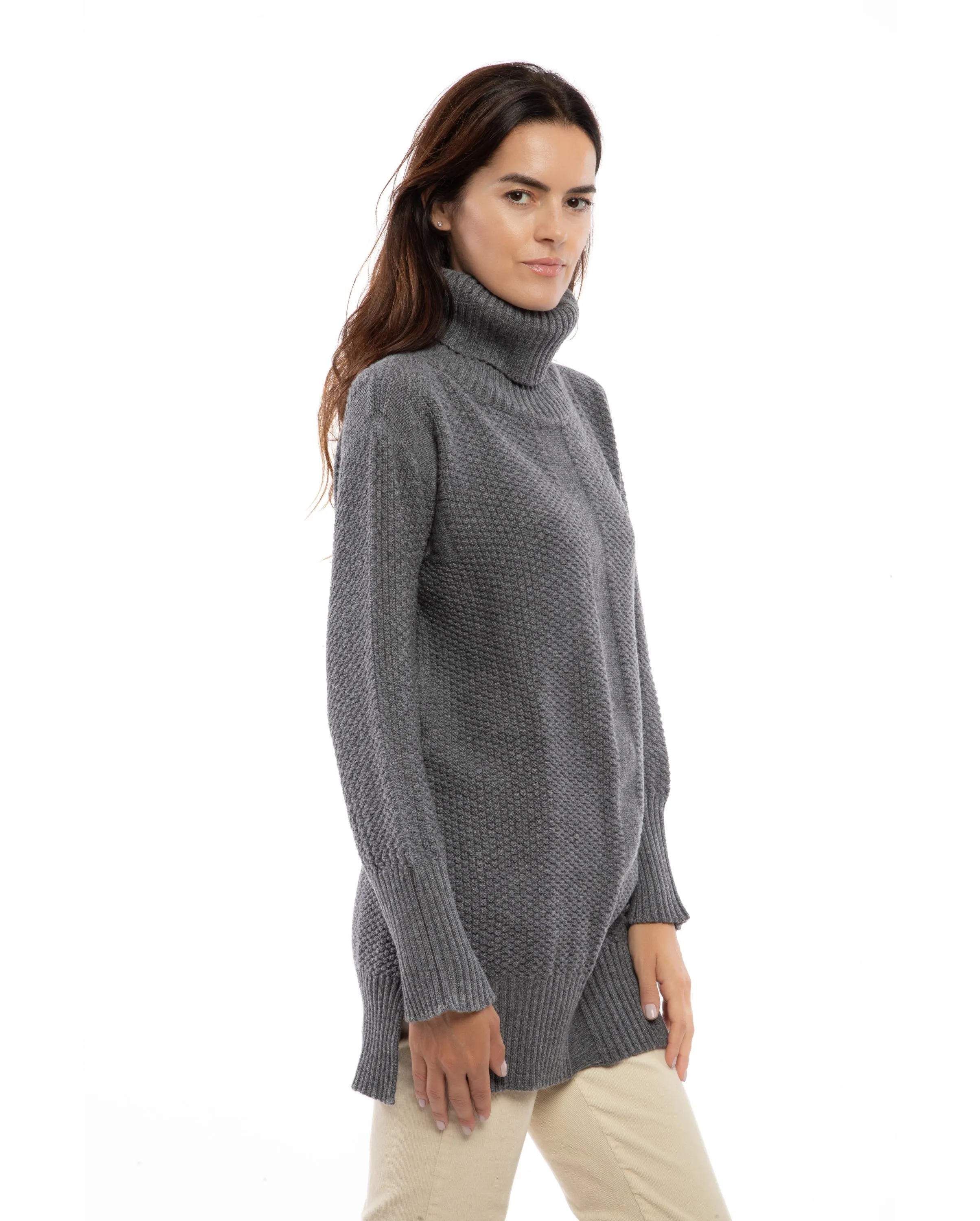 NEW FALL 24 - Women's Wool & Cashmere Maxi Turtleneck Dark Gray