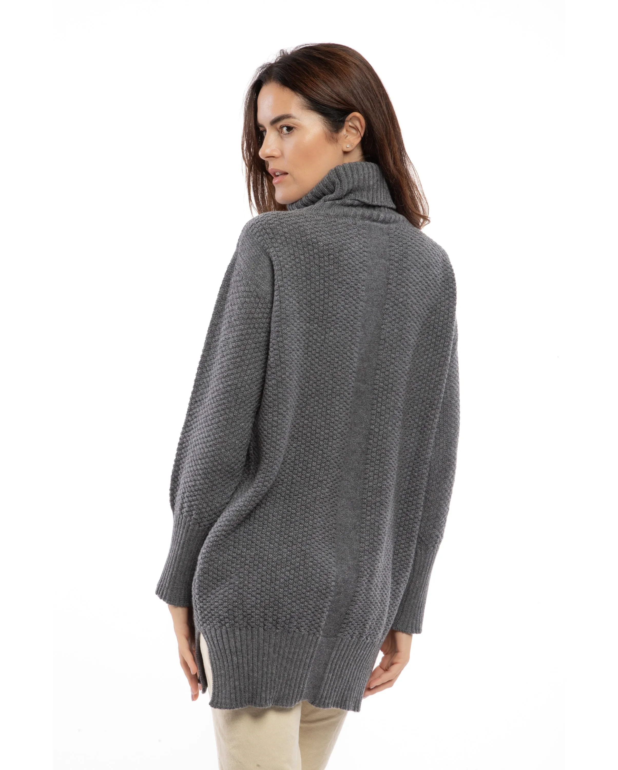 NEW FALL 24 - Women's Wool & Cashmere Maxi Turtleneck Dark Gray