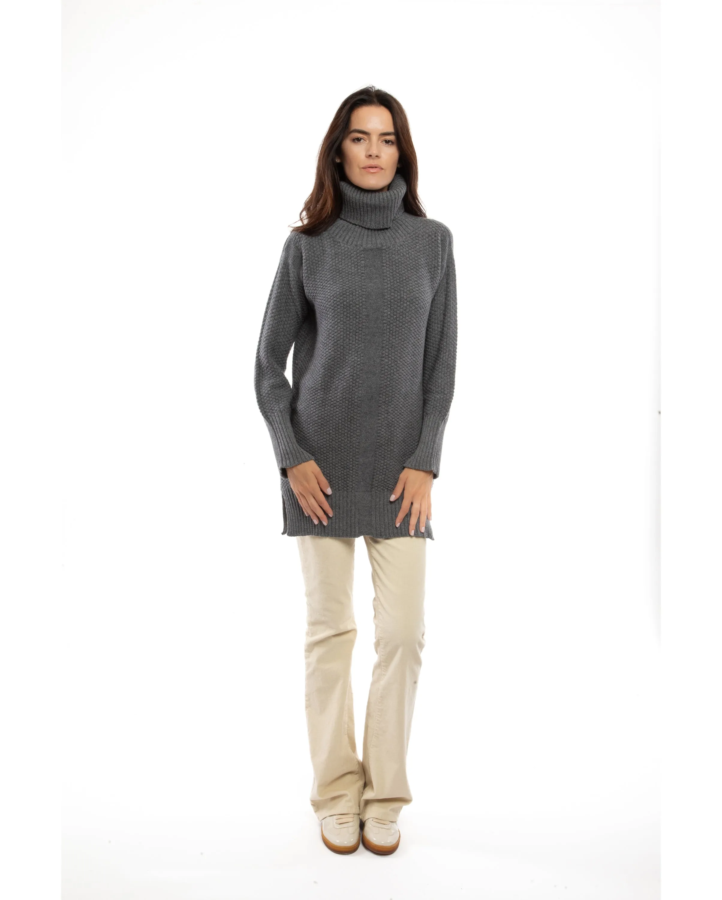 NEW FALL 24 - Women's Wool & Cashmere Maxi Turtleneck Dark Gray