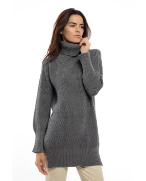 NEW FALL 24 - Women's Wool & Cashmere Maxi Turtleneck Dark Gray