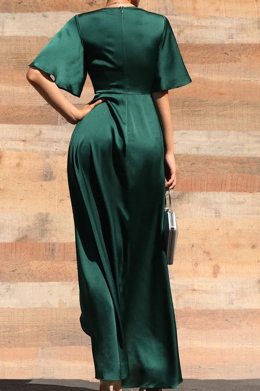 NEW TWIST SATIN MAXI DRESS (HUNTER GREEN)