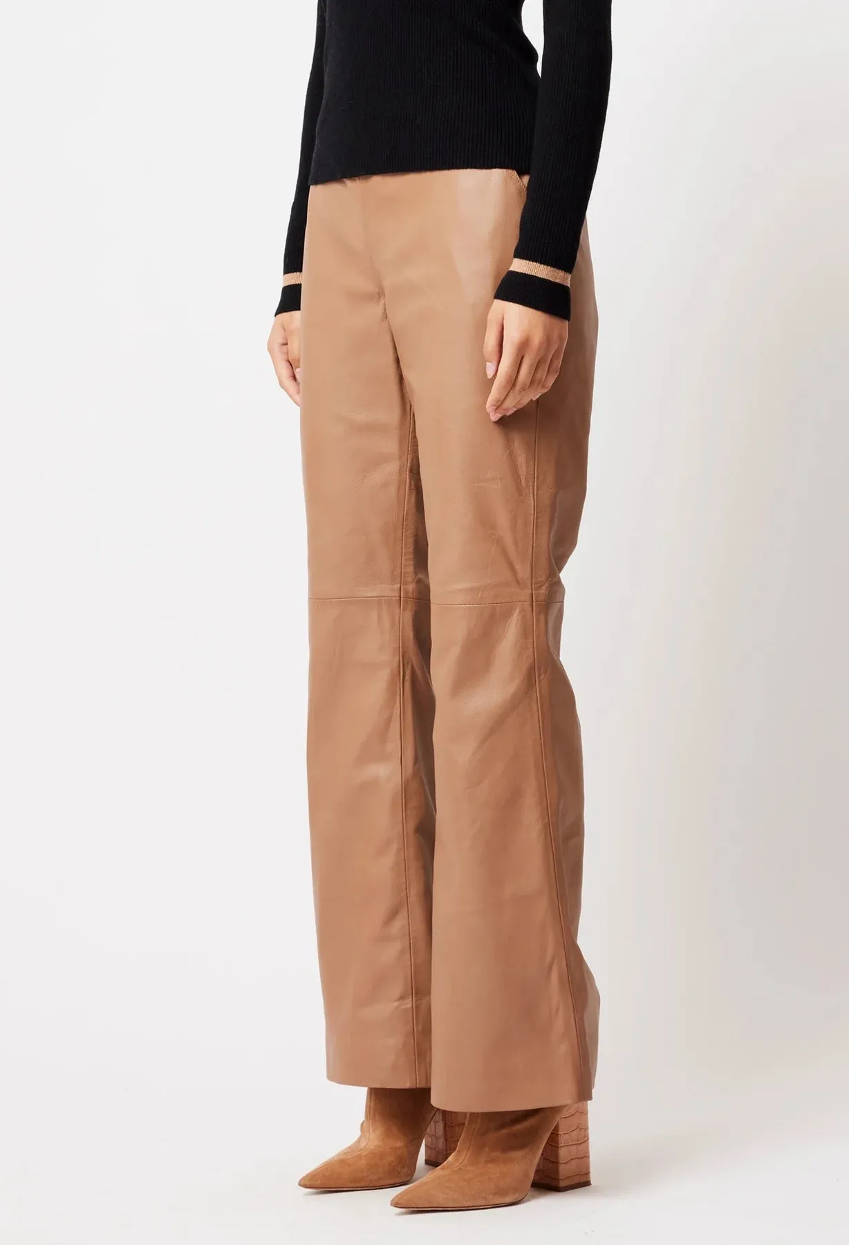 ONCE WAS NOVA LEATHER WIDE LEG PANT IN HUSK