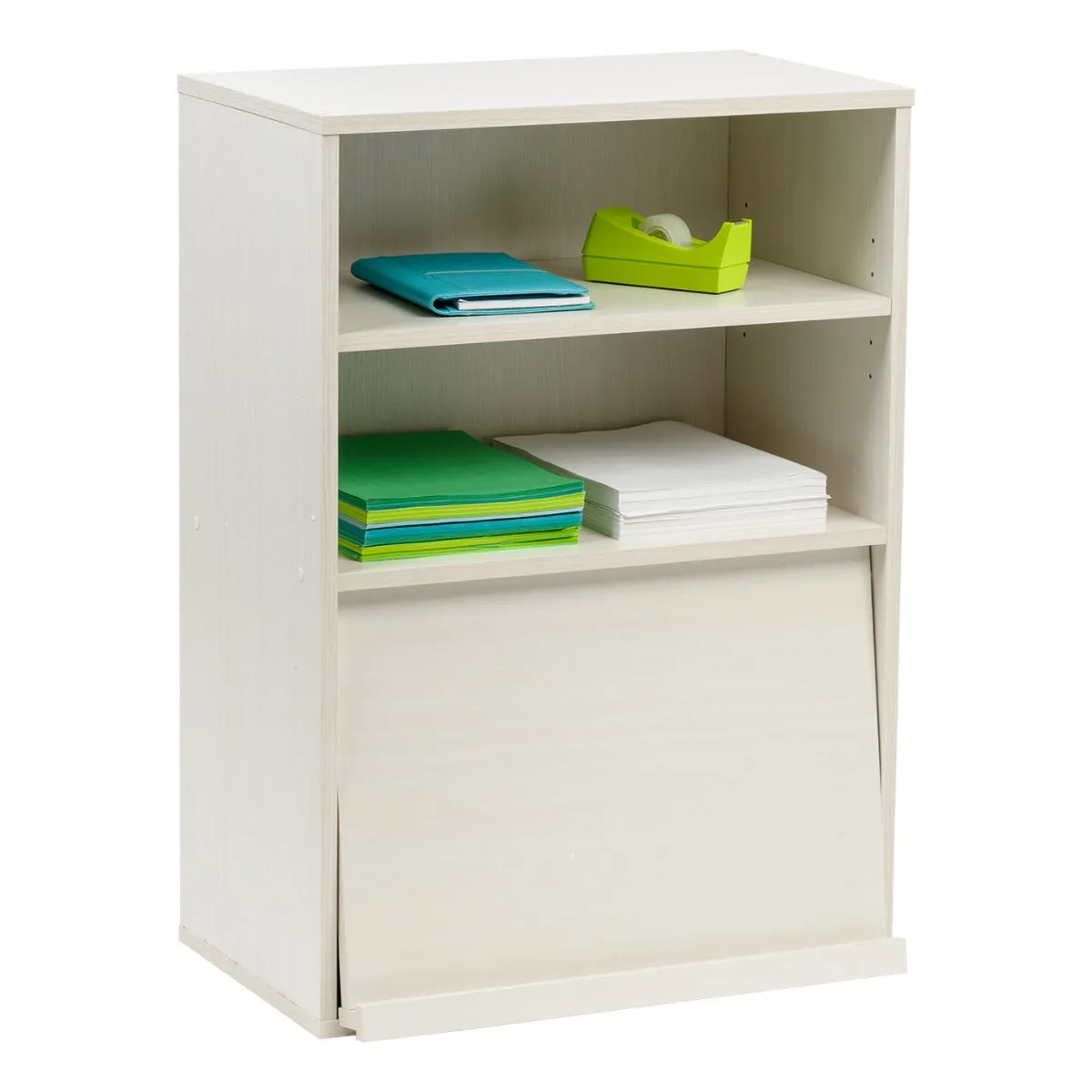 Open Wood Shelf with Pocket Door, Off White