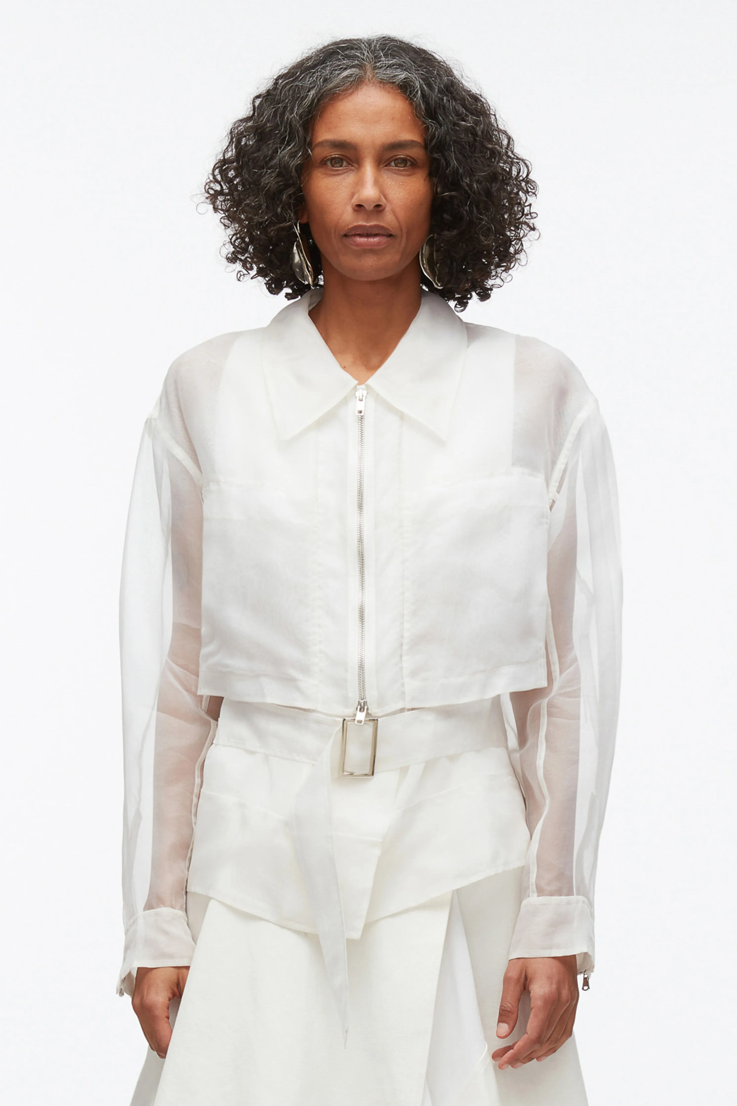 Organza Belted Flounce Utility Jacket