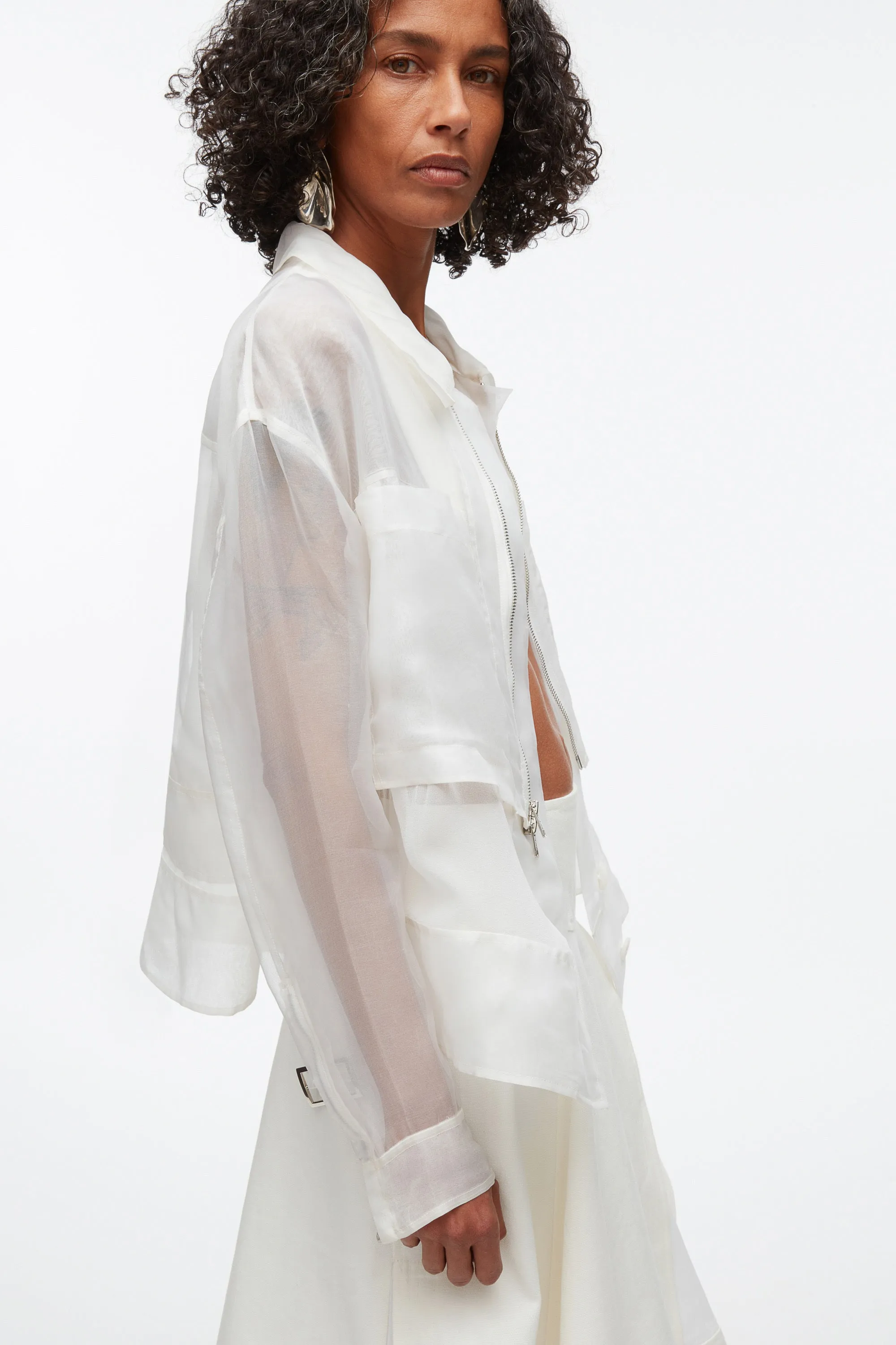 Organza Belted Flounce Utility Jacket