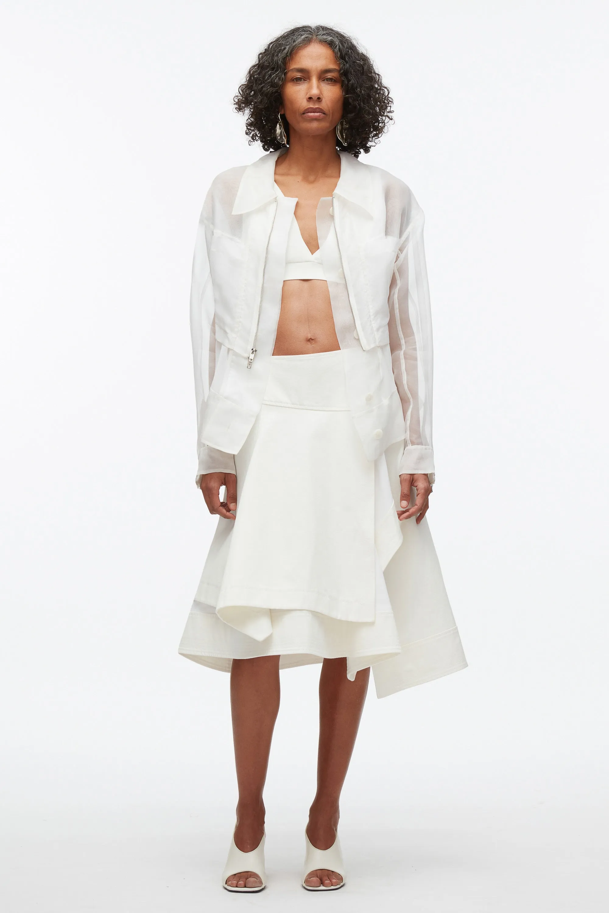 Organza Belted Flounce Utility Jacket