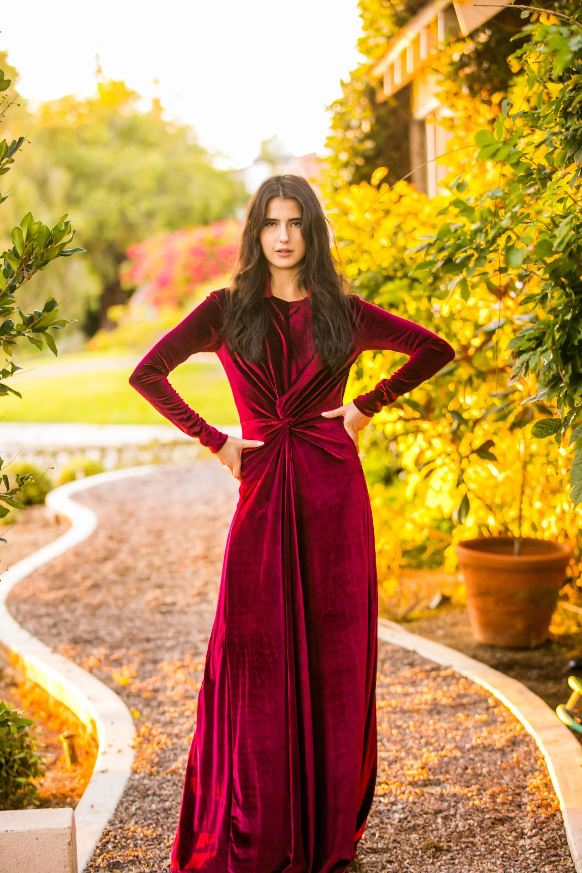 Oxblood Velvet Knot Dress