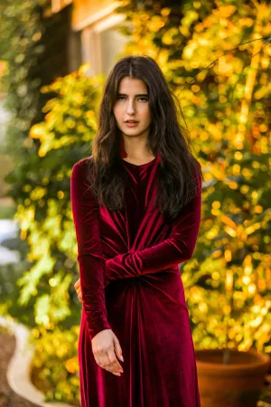 Oxblood Velvet Knot Dress