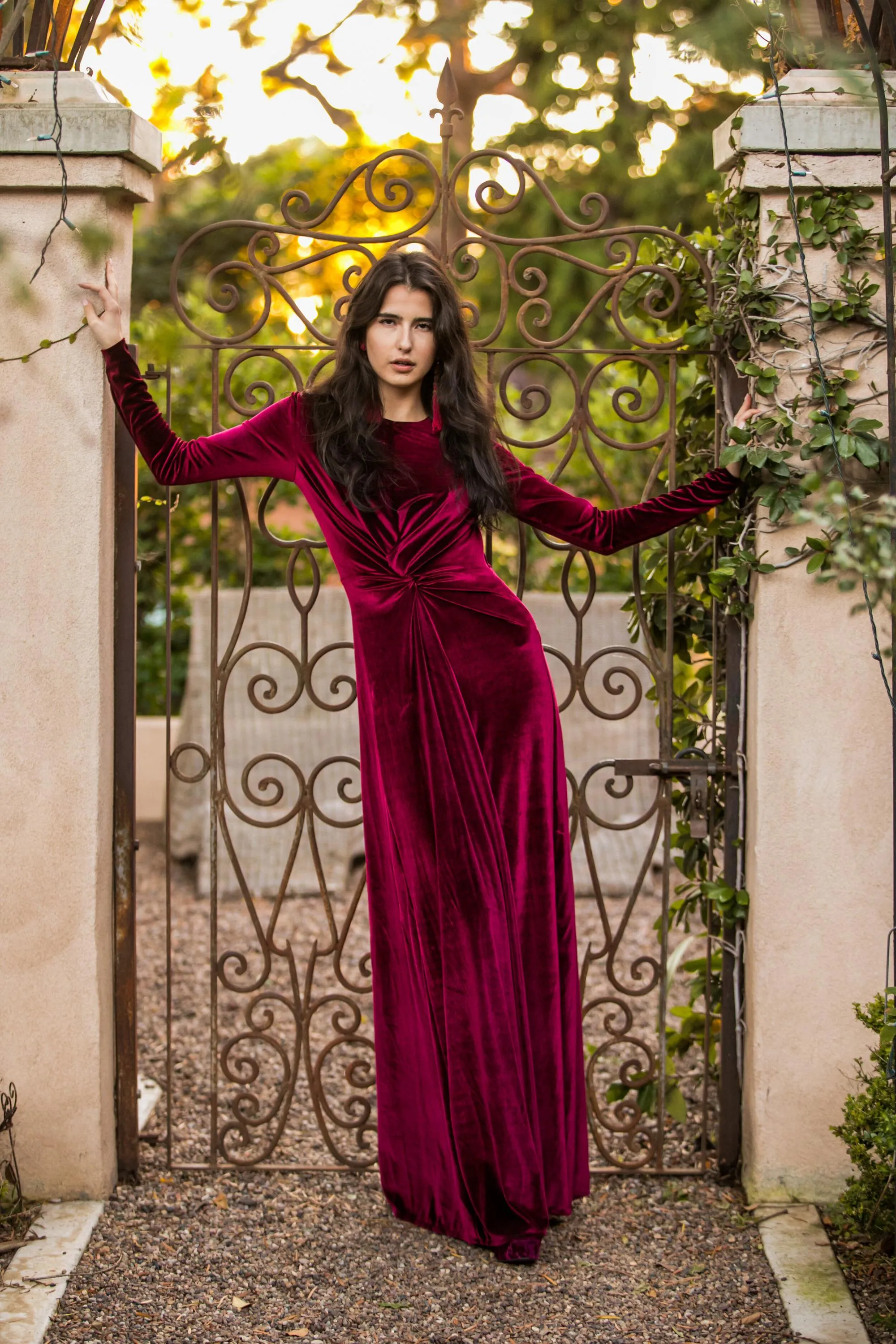 Oxblood Velvet Knot Dress