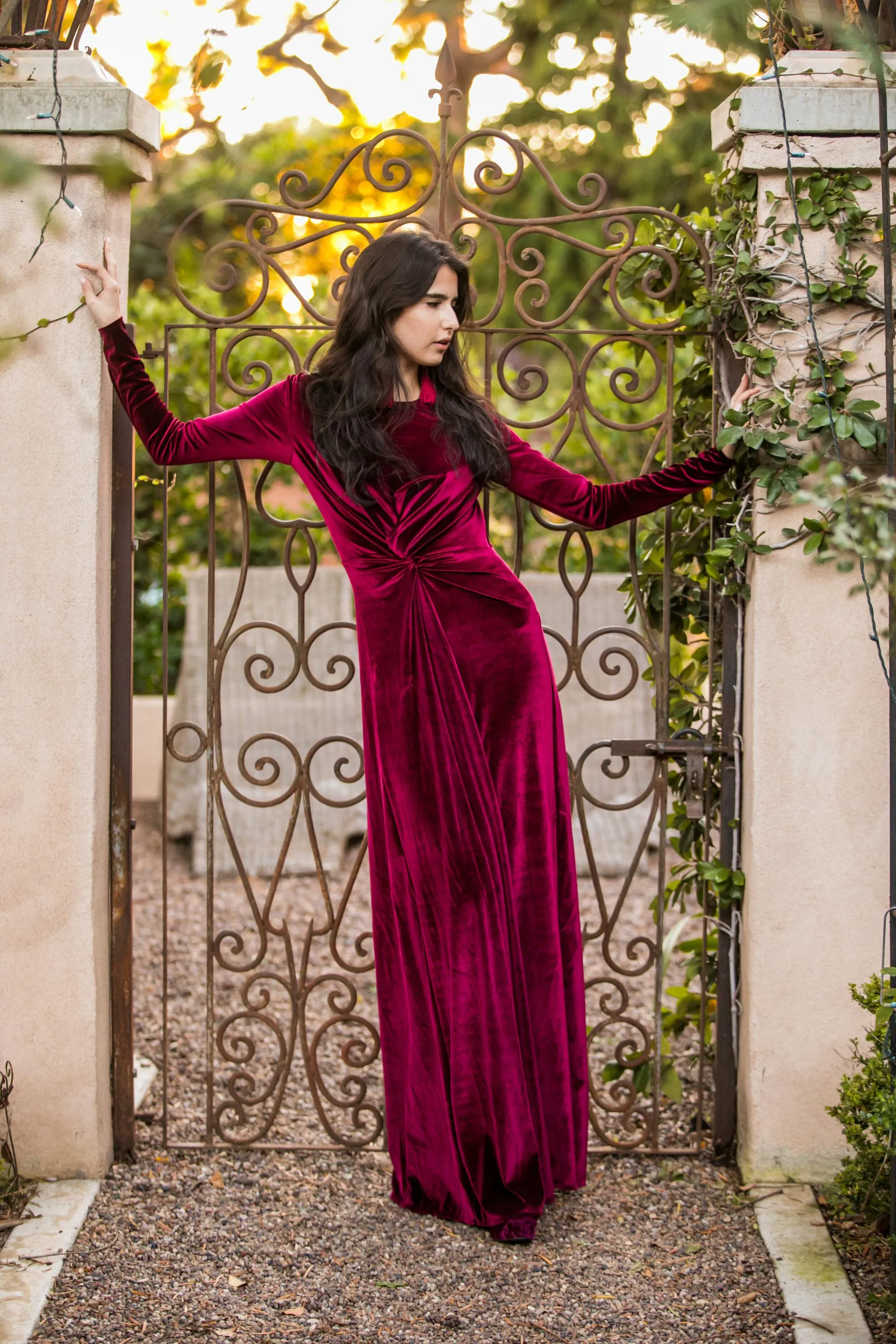 Oxblood Velvet Knot Dress