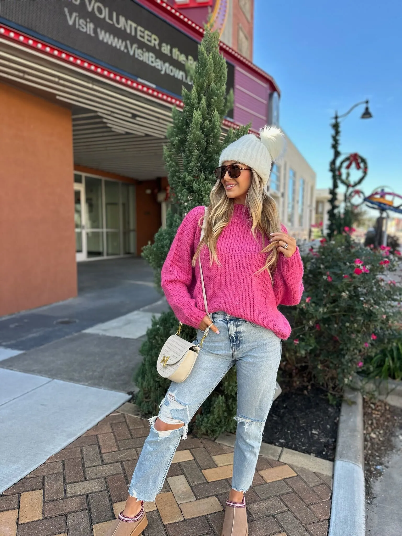 Pink Oversized Mock Neck Sweater