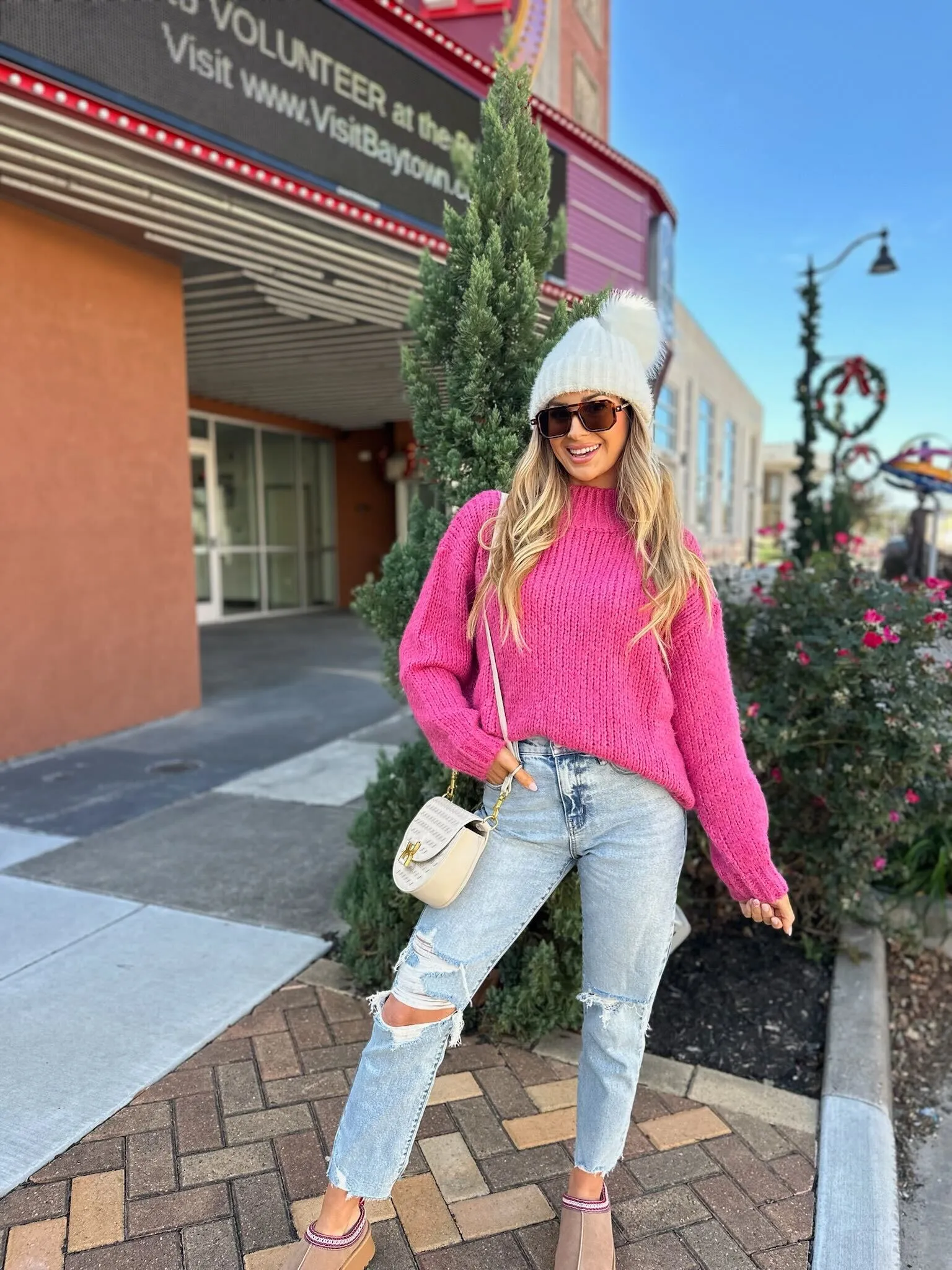 Pink Oversized Mock Neck Sweater