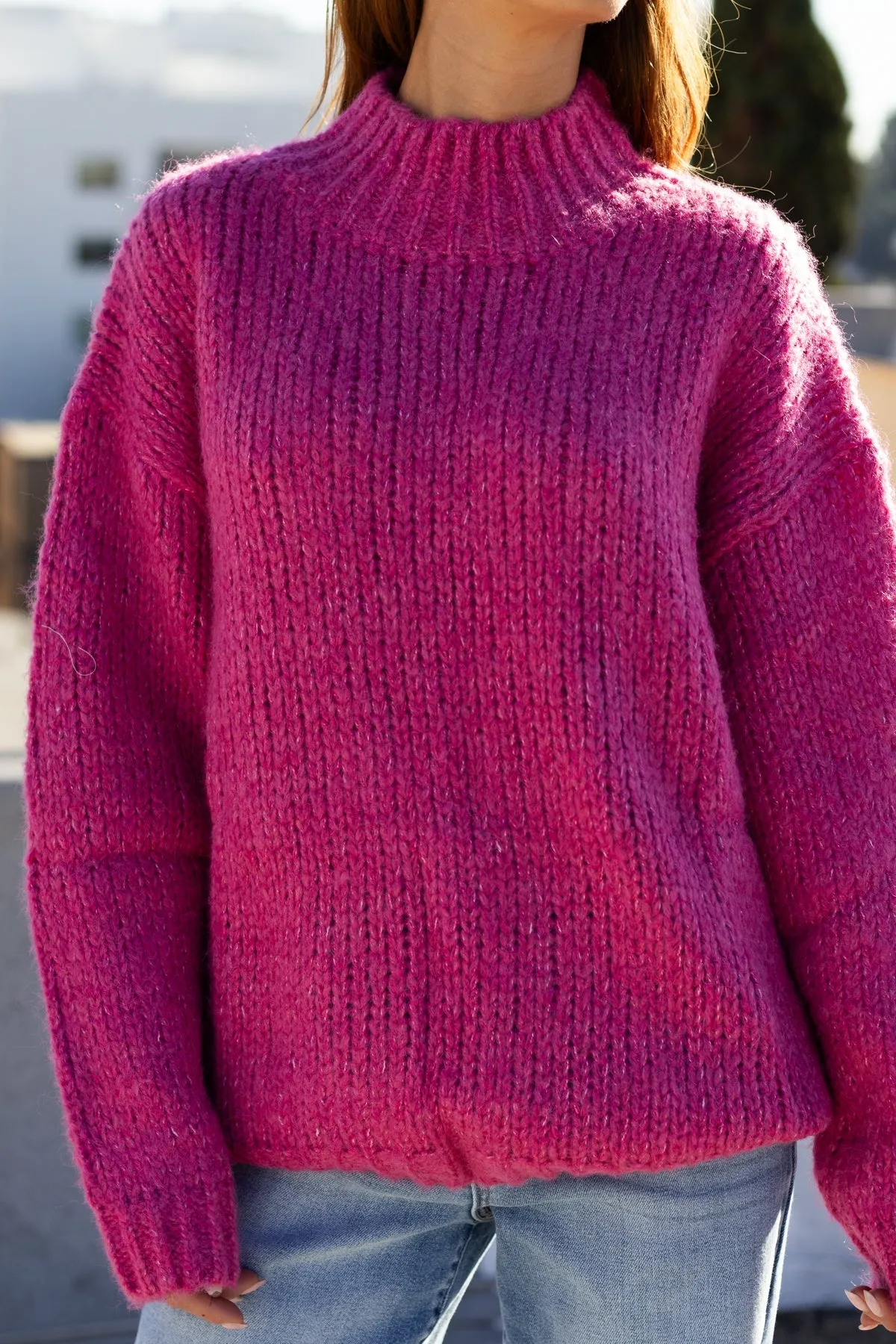 Pink Oversized Mock Neck Sweater