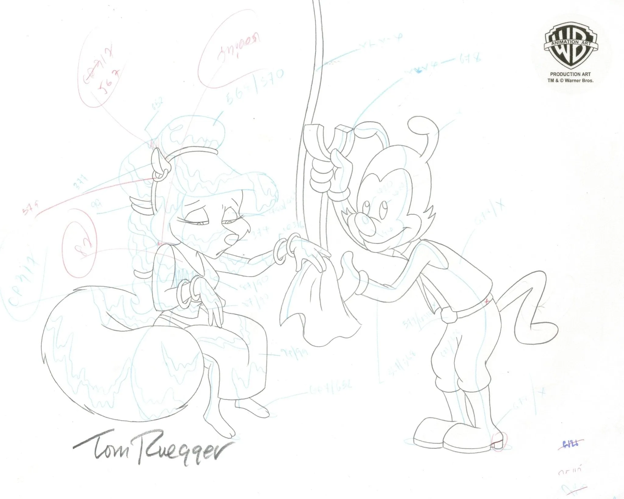 Pinky and the Brain Original Production Cel and Drawing Signed by Tom Ruegger: Yakko and Minerva