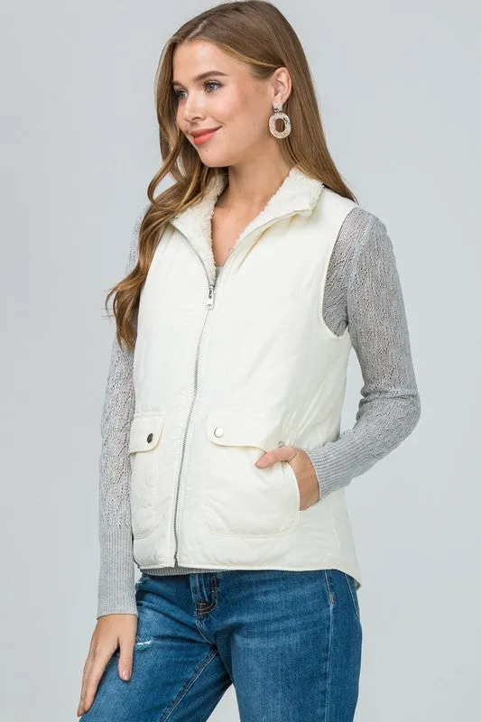 Reversible Quilted/Shearling Vest in Cream