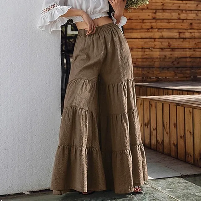 Ruffle Wide Leg Palazzo Trousers