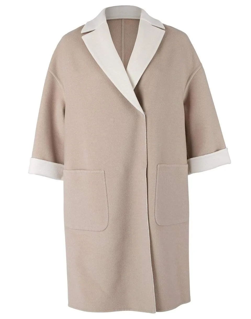 Sand Double Faced Cashmere Snap Front Coat