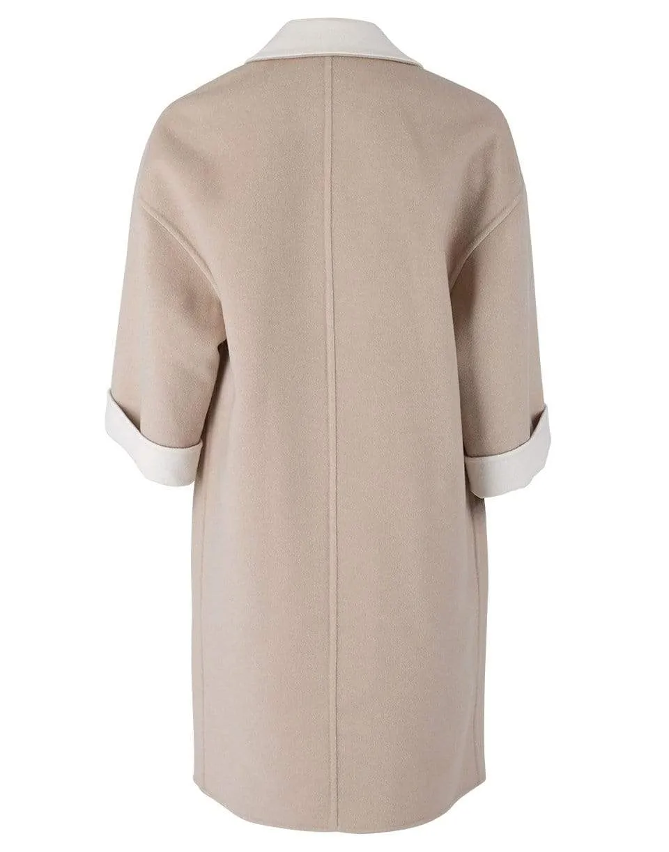 Sand Double Faced Cashmere Snap Front Coat