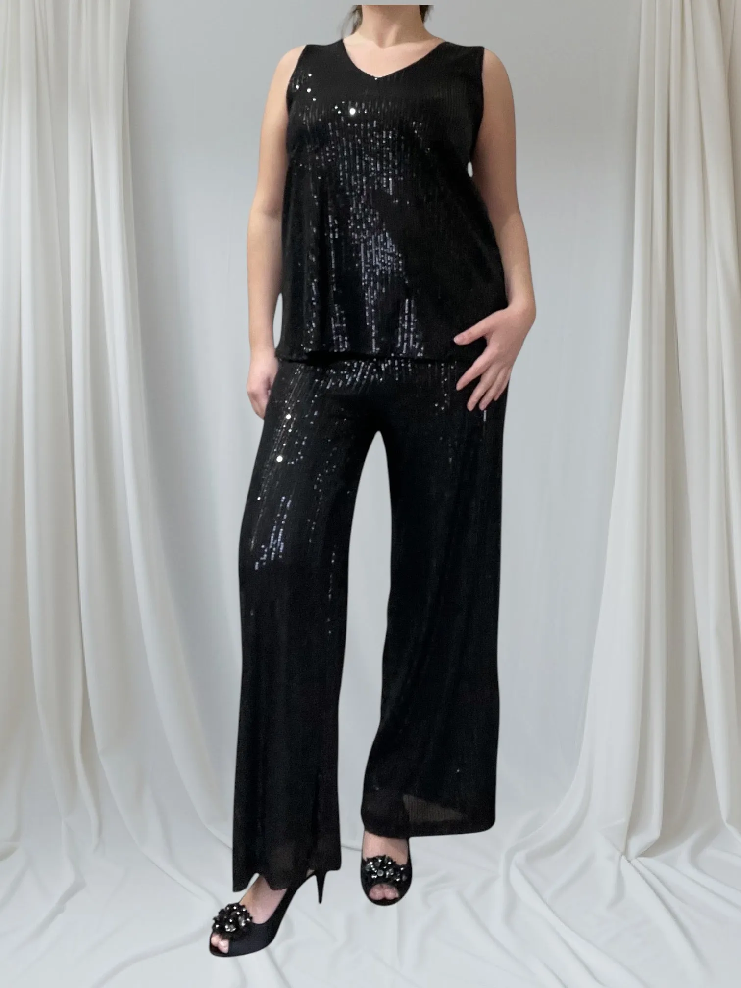 Sequin Fully Lined Elastic Waist Wide Leg Trousers (2 Colours)