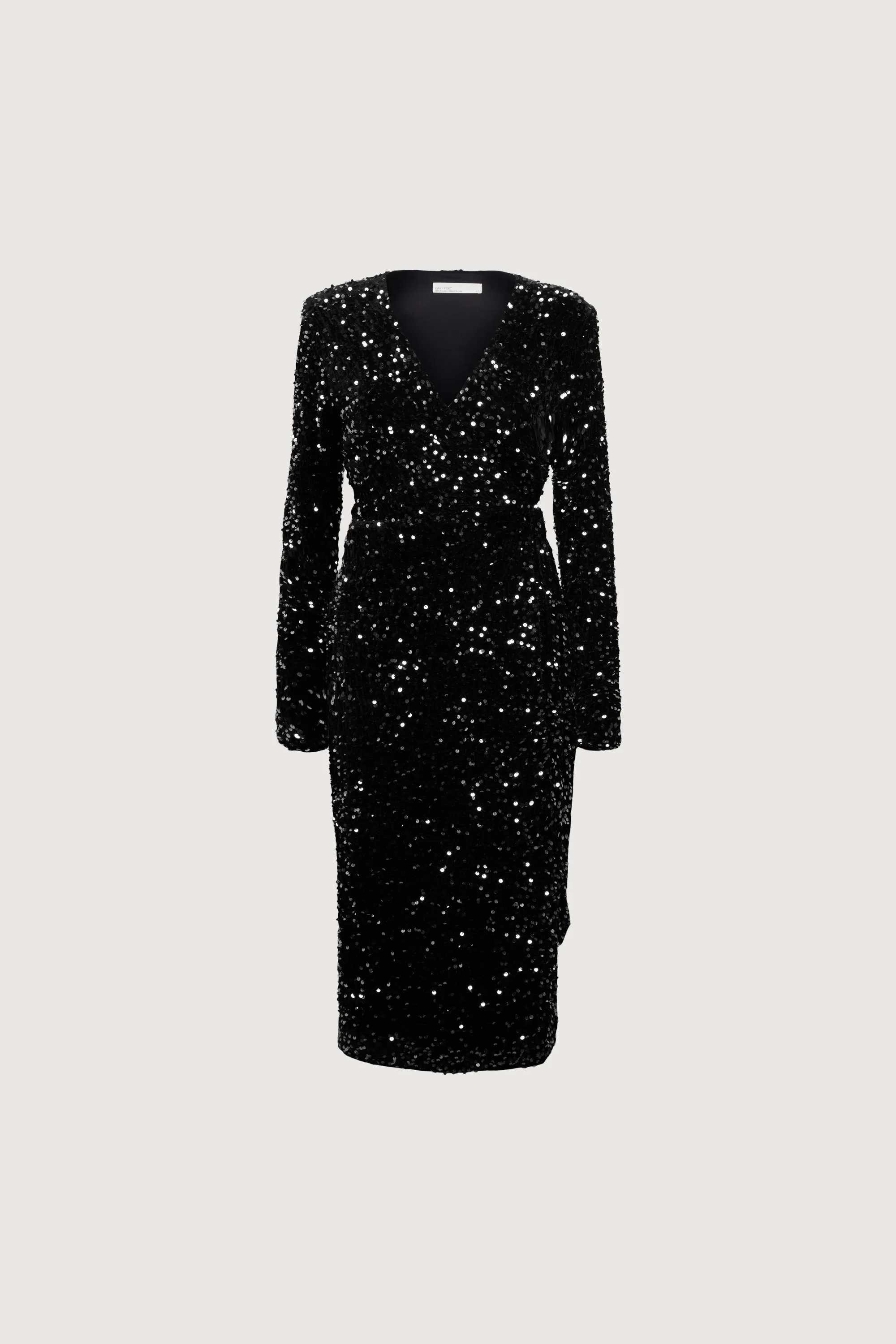 SEQUIN WRAP MIDI DRESS