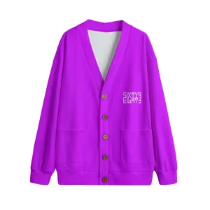 Sixty Eight 93 Logo White Grape Unisex V-Neck Knitted Fleece Cardigan