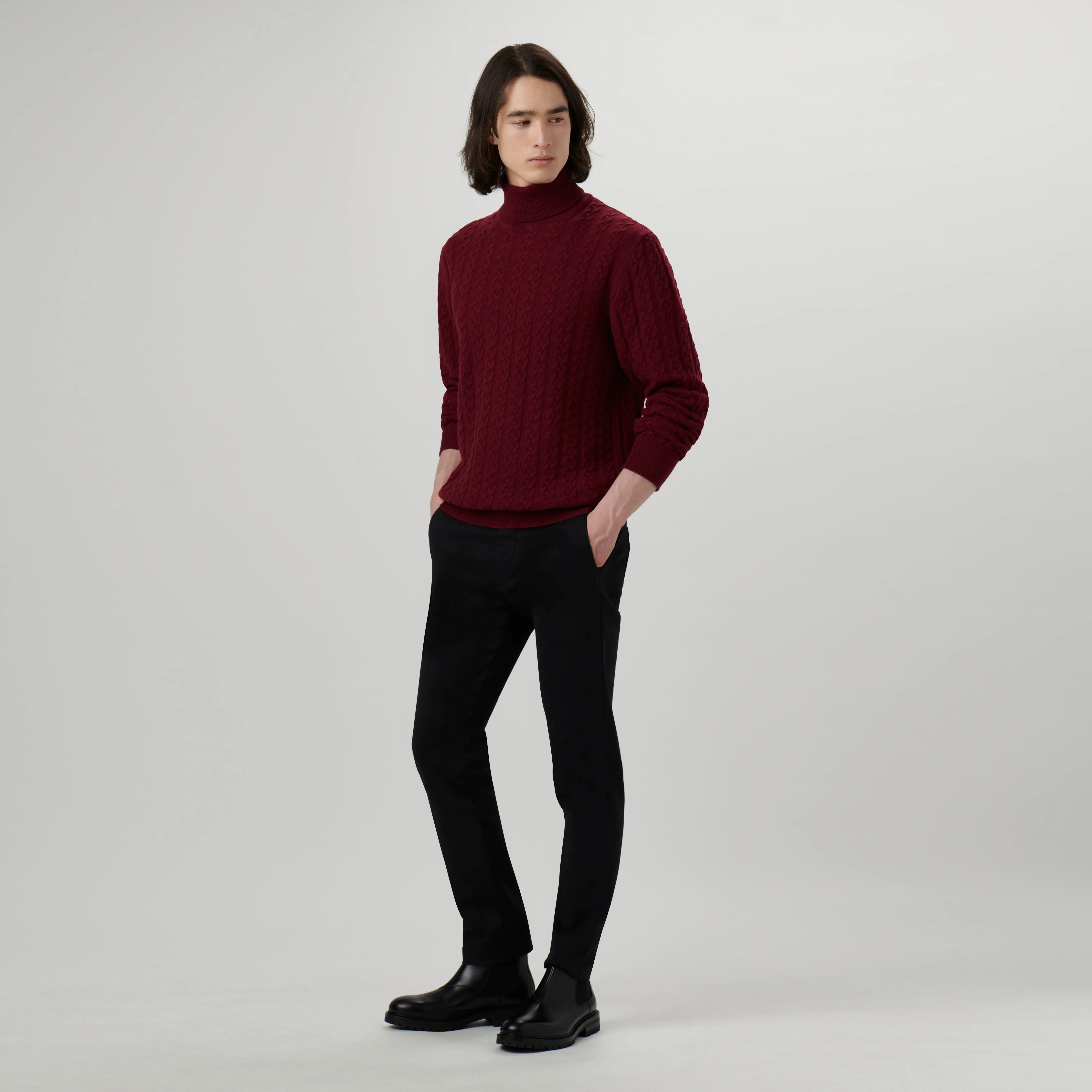 Solid Cable Turtleneck Sweater