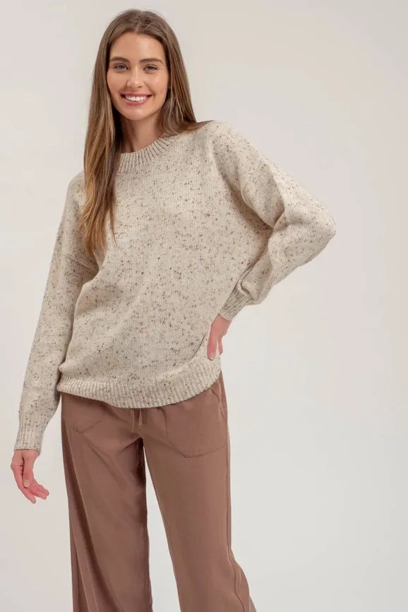 Speckle Knit Mock Neck Long Sleeve Sweater