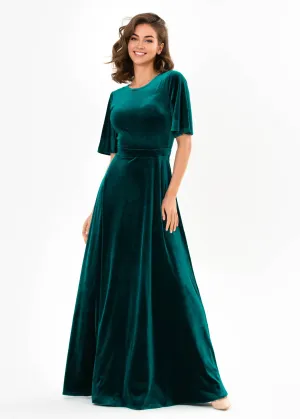 Teal Green Long Dress Bridesmaid Velvet Wedding Guest Dress Slit Wrap Dress