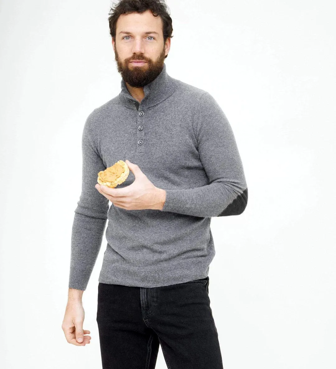 The Mock-Neck Quarter Button Cashmere Polo Sweater