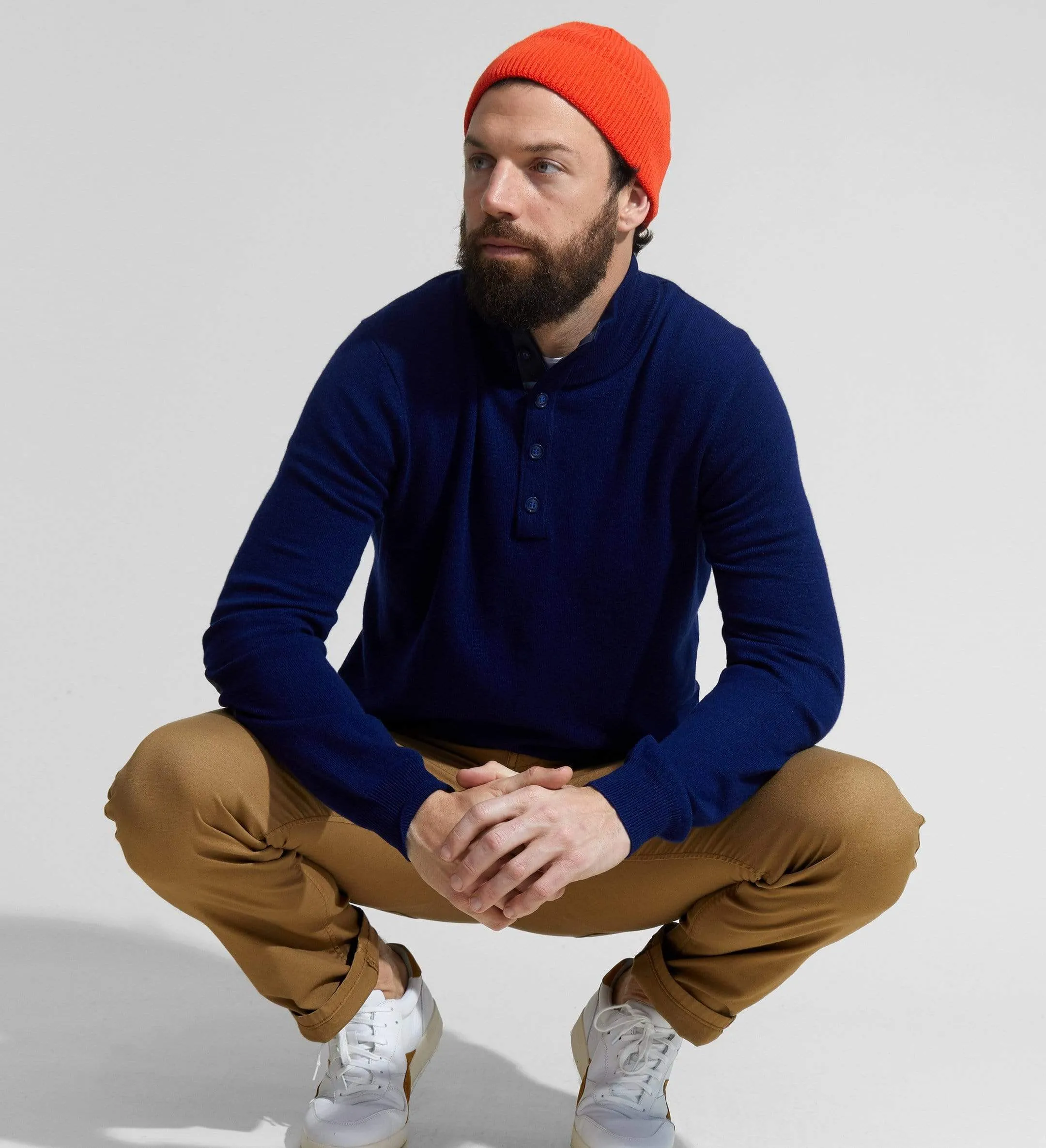 The Mock-Neck Quarter Button Cashmere Polo Sweater