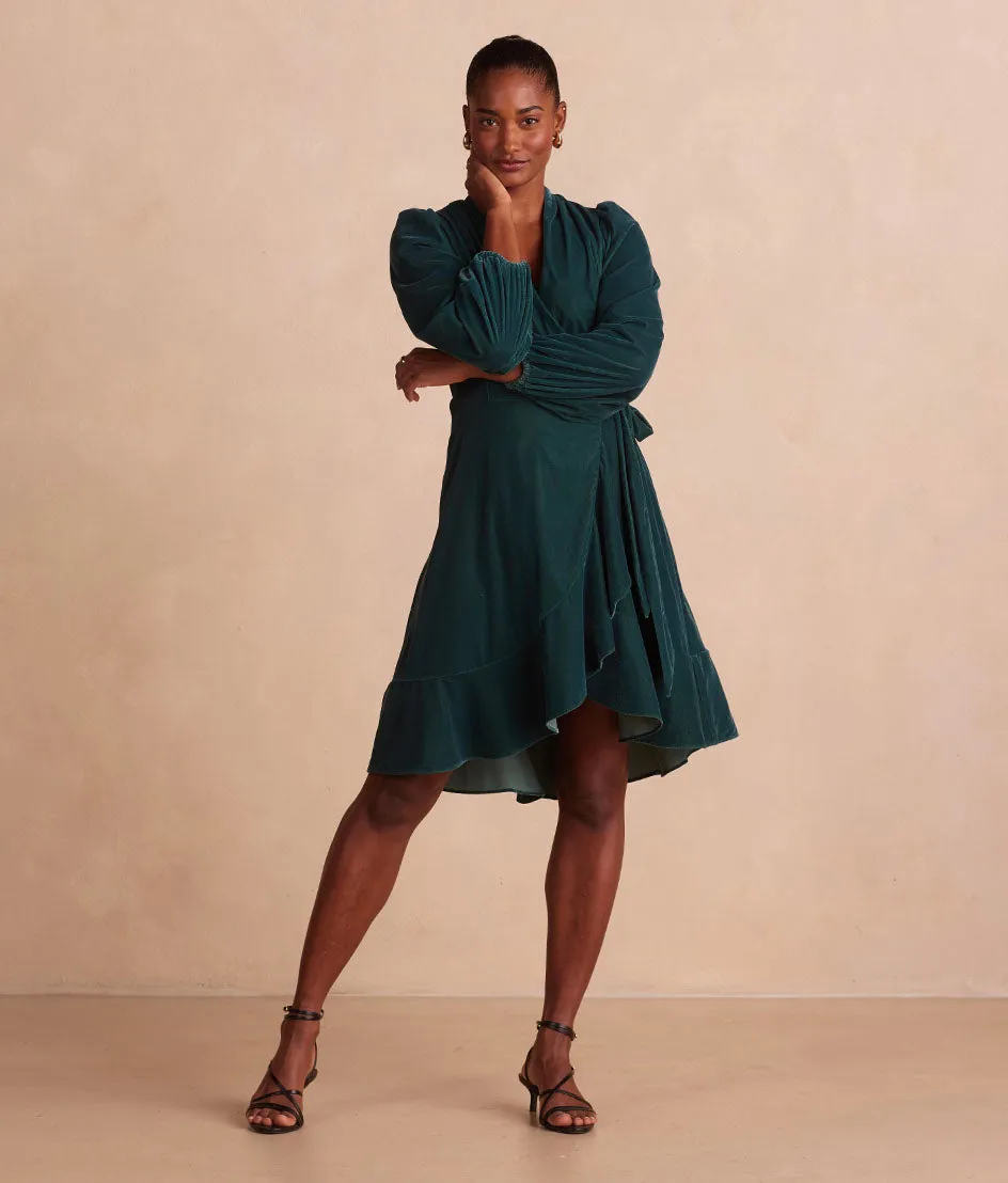 The Sustainable Velvet Collection Wrap Dress - Pine