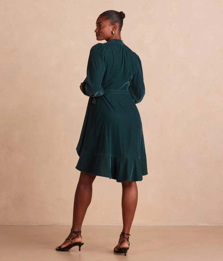 The Sustainable Velvet Collection Wrap Dress - Pine