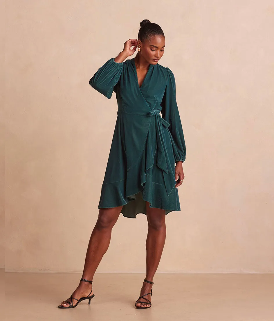 The Sustainable Velvet Collection Wrap Dress - Pine