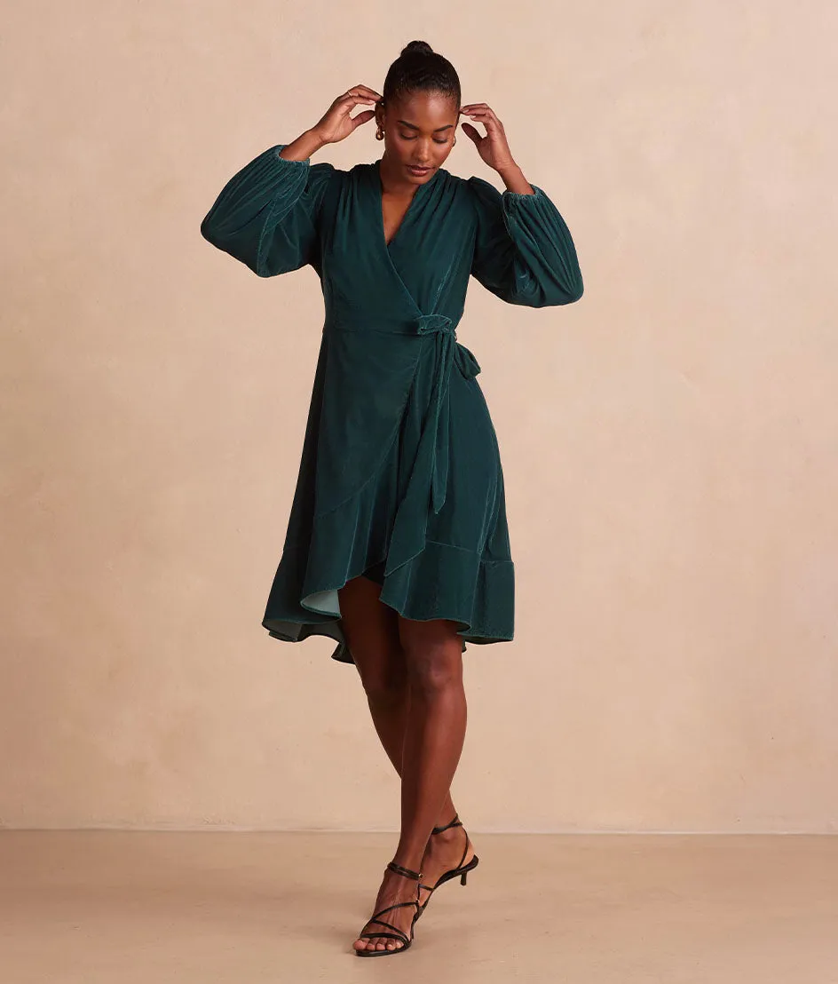 The Sustainable Velvet Collection Wrap Dress - Pine