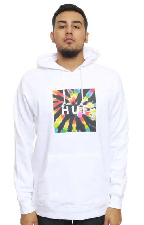 Tie Dye Box Logo Pullover Hoodie - White