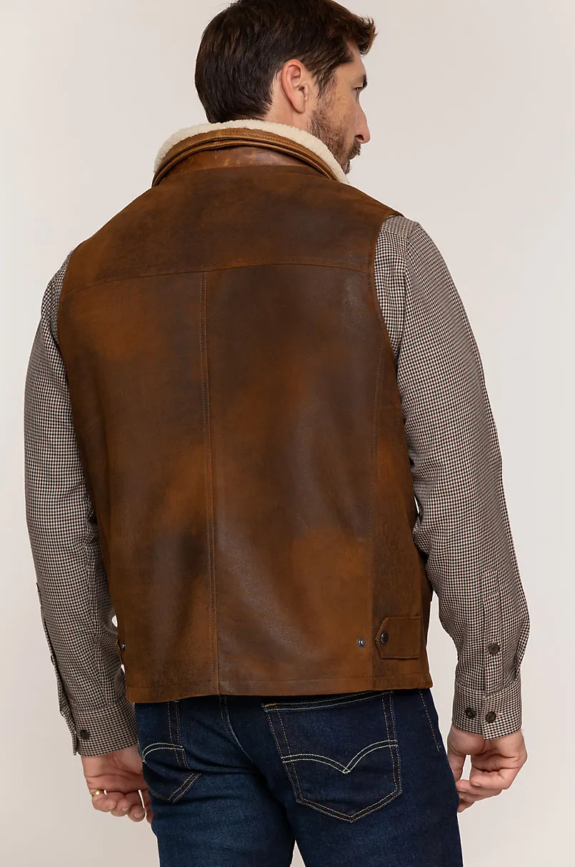 Trekker Lambskin Leather Vest with Shearling Collar