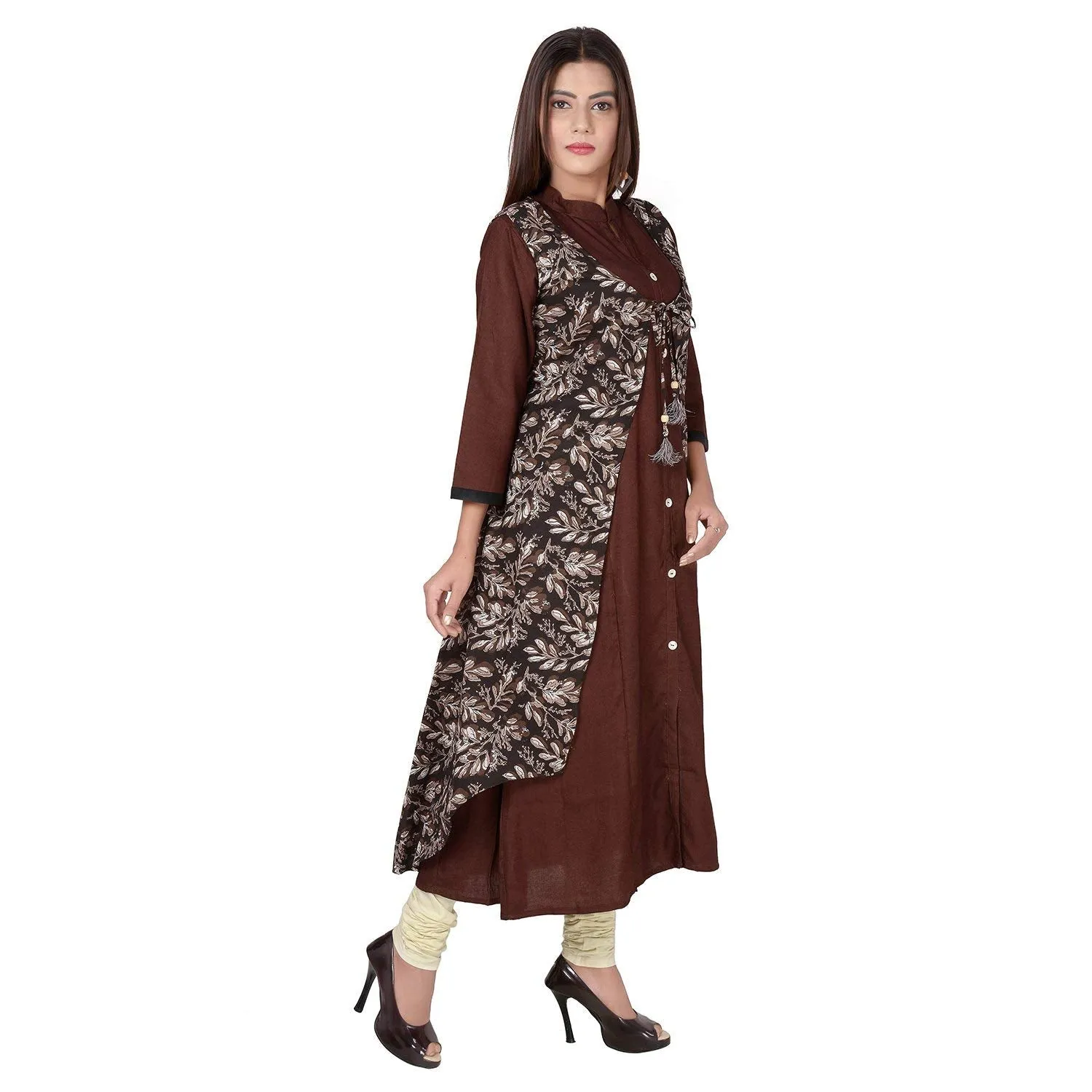 Vedana Women's Rayon Brown Jacket Kurti Set