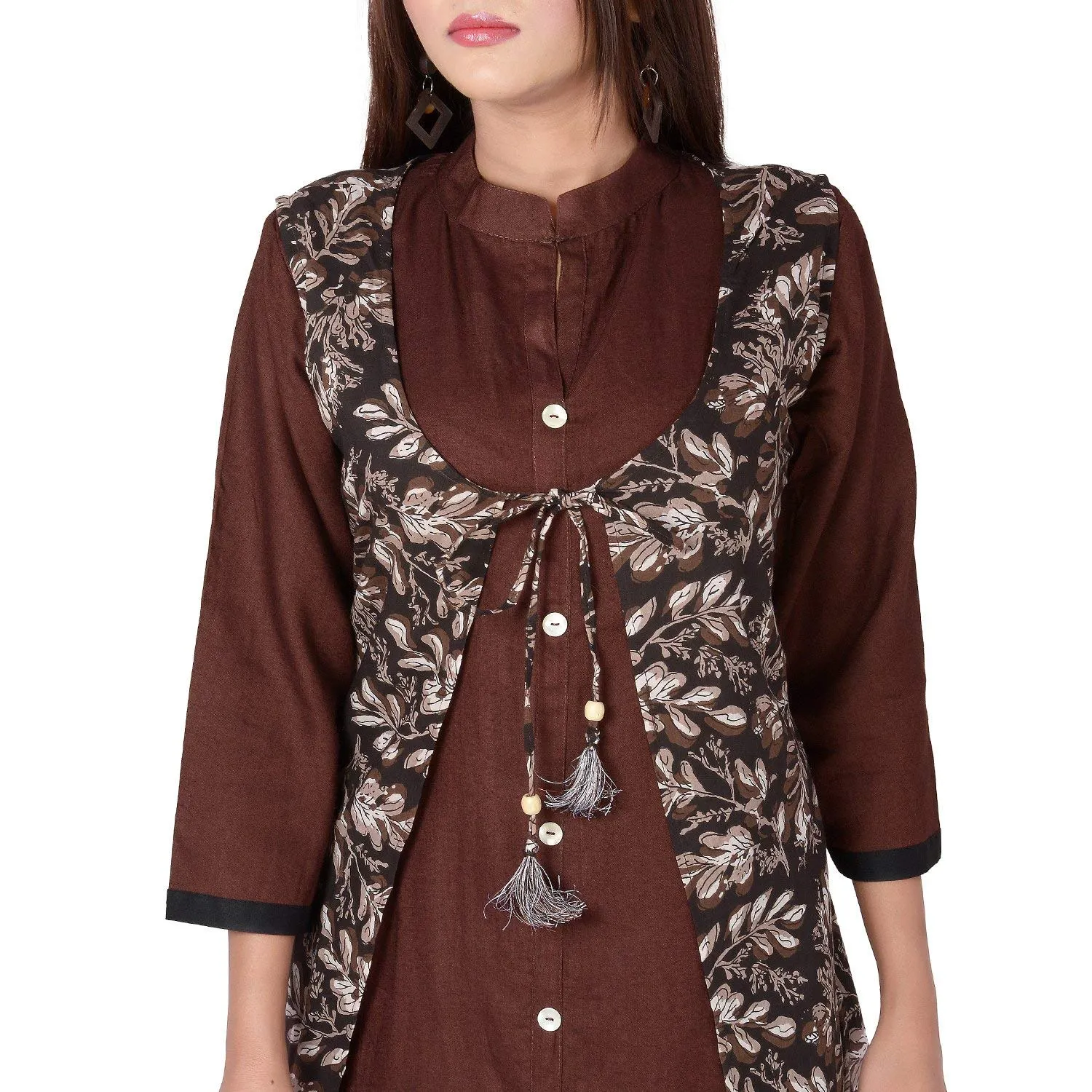 Vedana Women's Rayon Brown Jacket Kurti Set