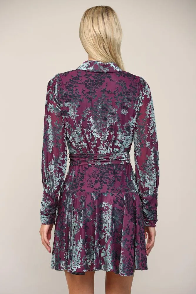 Velvet Floral Burnout Dress by Fate FD30029