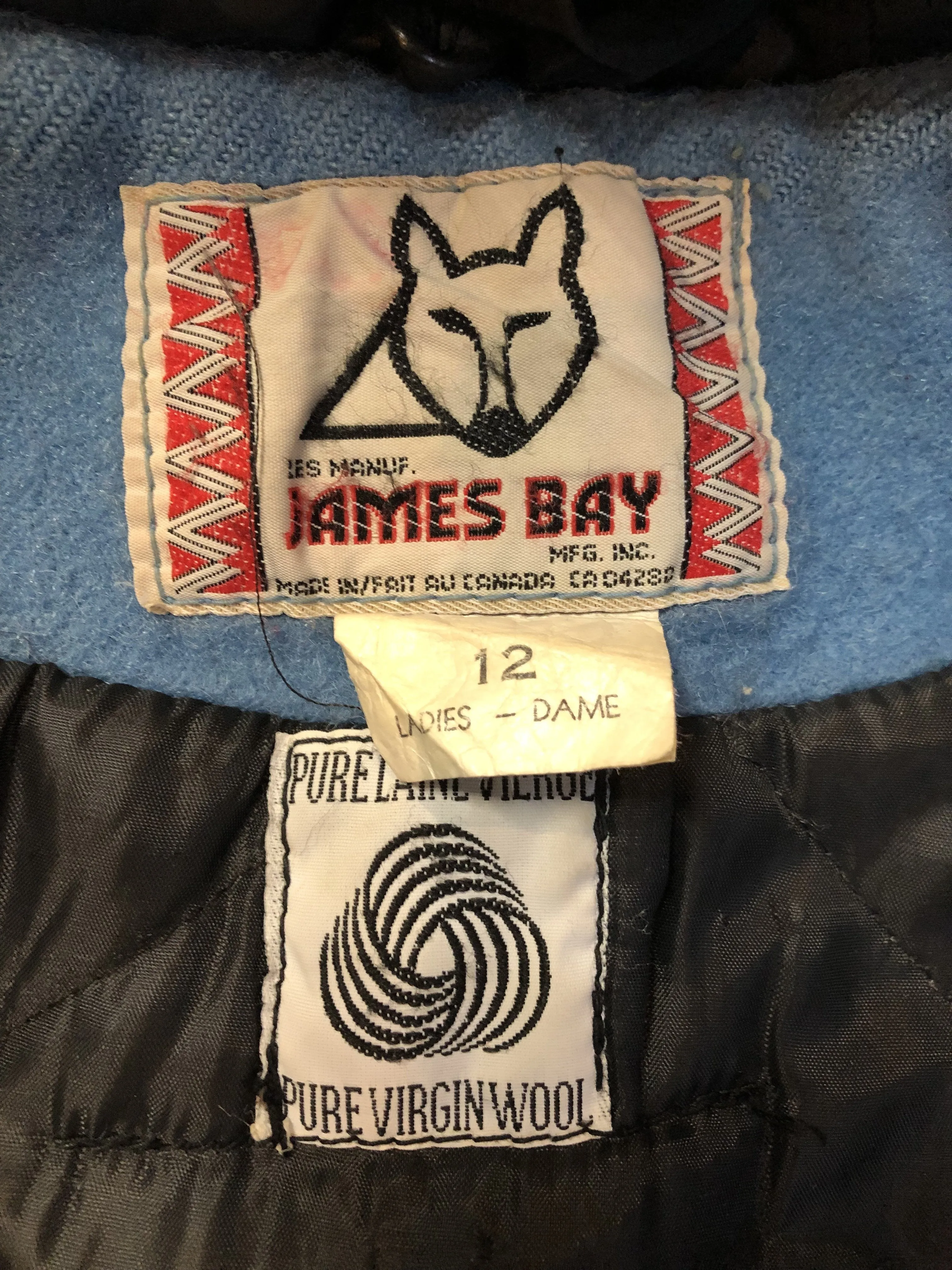 Vintage James Bay Blue Northern Parka with Arctic Life Motif, Made in Canada